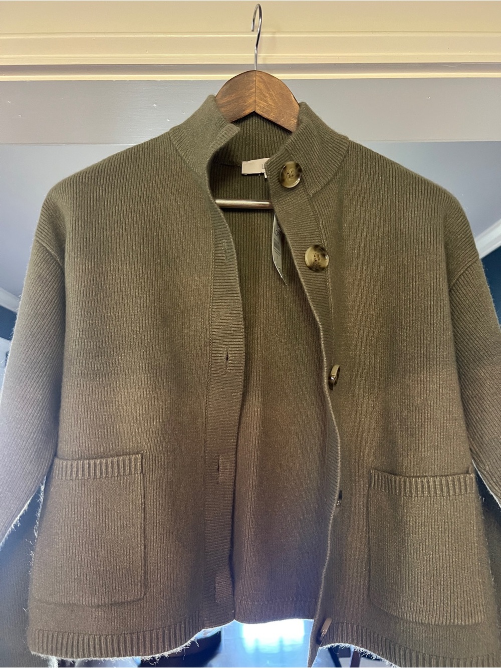 LOFT Olive Green Button-Up Sweater Jacket